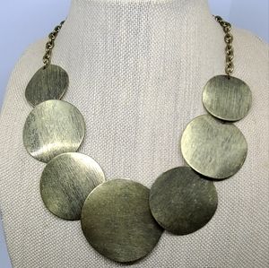 1980s Vintage Large Chunky Brushed Gold Disk Statement Necklace
